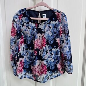 NWOT Janie and Jack 3T Girls Black and Blue Floral 3/4 Sleeve Blouse